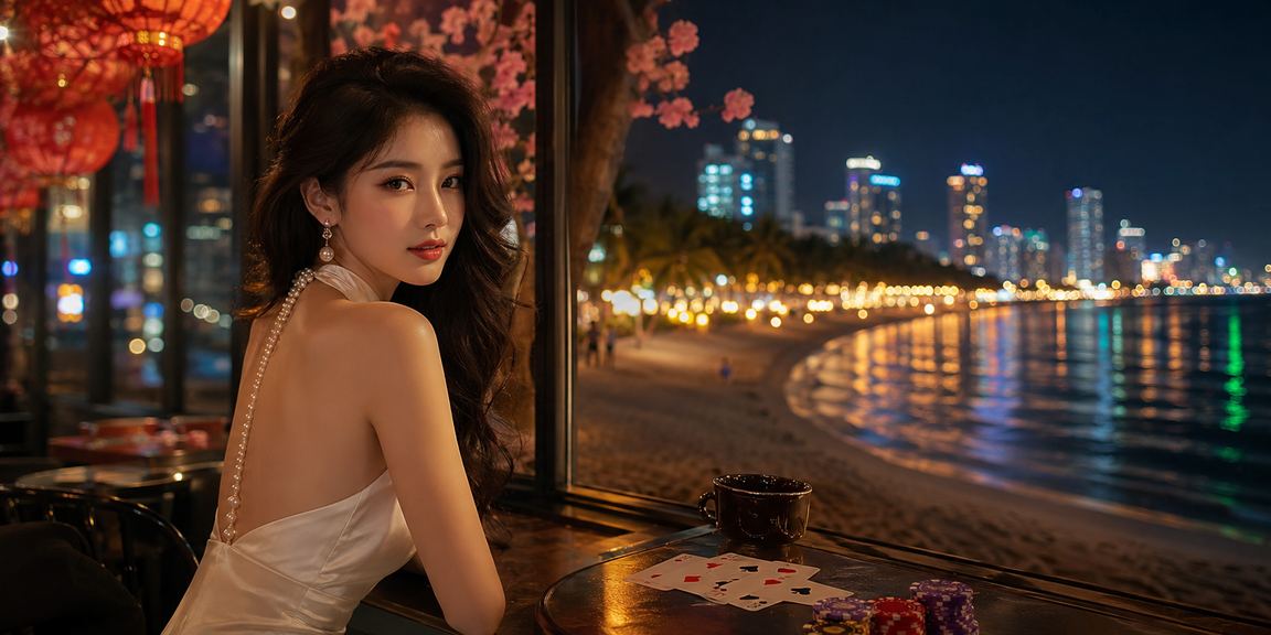 Bàn bài và cà phê Việt Nam bên bờ biển Mũi Né lúc hoàng hôn